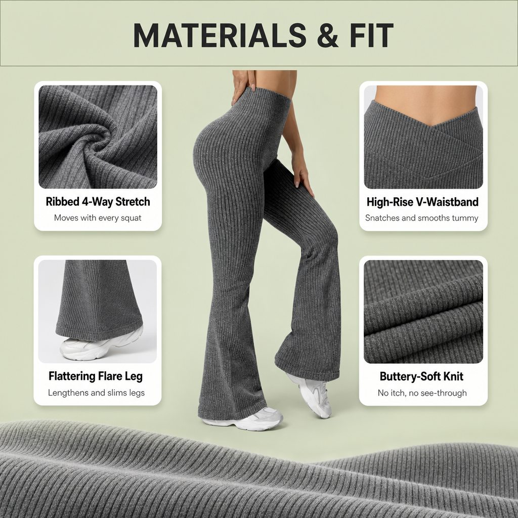 High-Waist Ribbed Flare Leggings