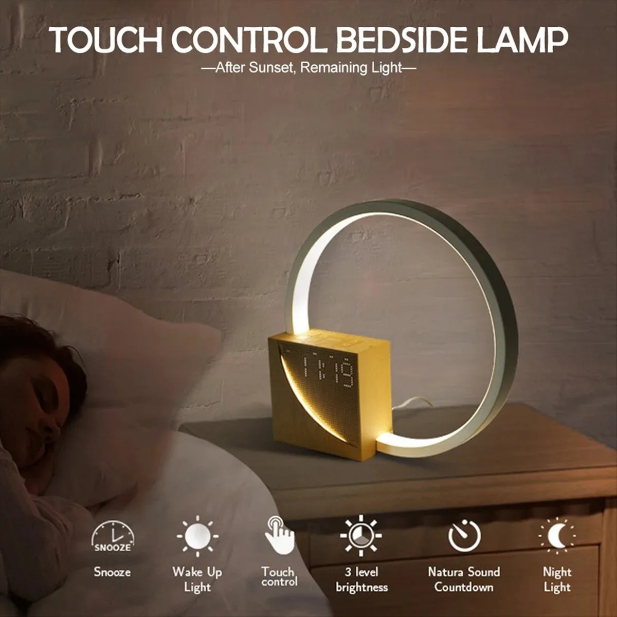 Wake up Night Light with Alarm Clock Touch Table Lamp 3 Levels Dimmable White Noise Sleep Lamp for Kids Bedroom Home Decor