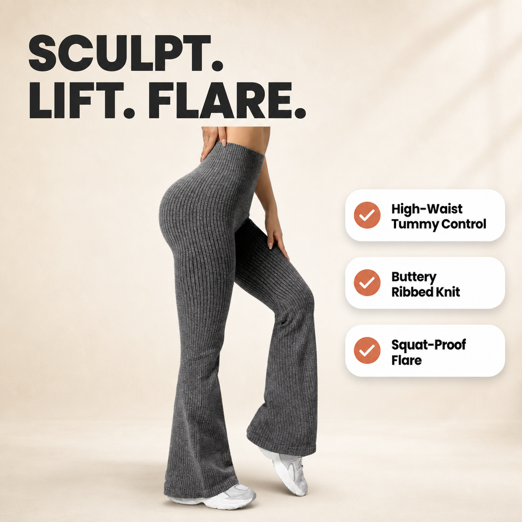 High-Waist Ribbed Flare Leggings