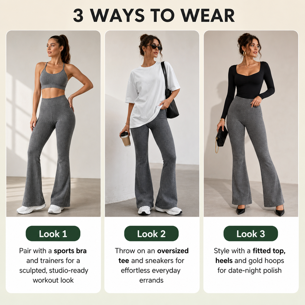 High-Waist Ribbed Flare Leggings